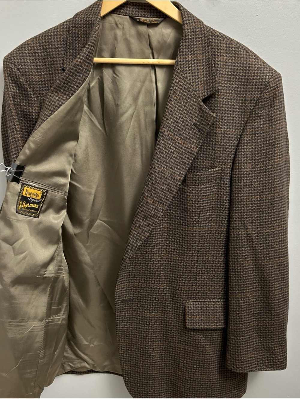 VTG Kingsridge Imperial Sport Coat Blazer Brown Houndstooth Plaid USA Men’s 44S - Picture 2 of 13